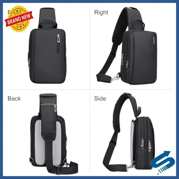 Large Nylon Sling Bag with USB Port Expandable Travel Daypack